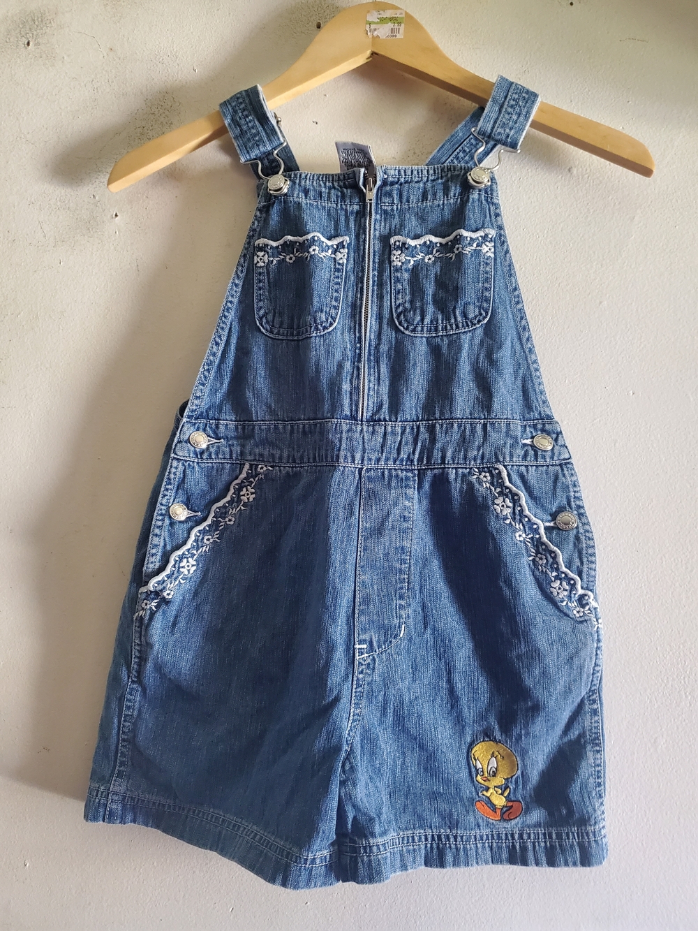 Warner Bros Tweety Short Overalls with Embroidered Accents - Picture 6 of 10